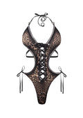 RUMOUR STUDDED LACE UP SWIMSUIT LEOPARD