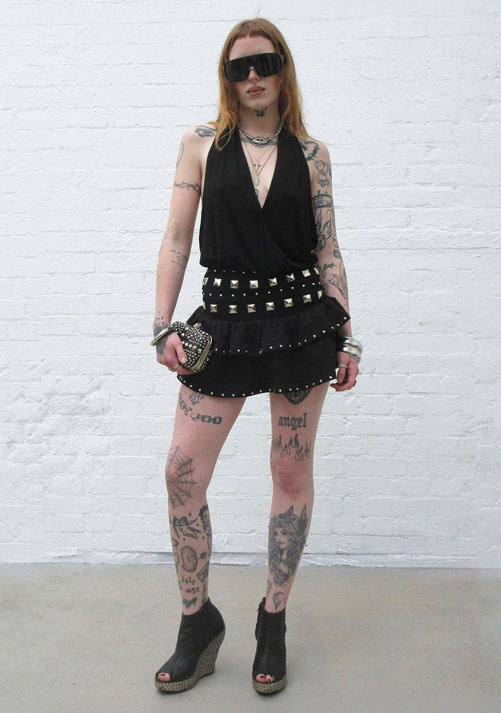 SLEAZE STUDDED DRAPED TOP BLACK