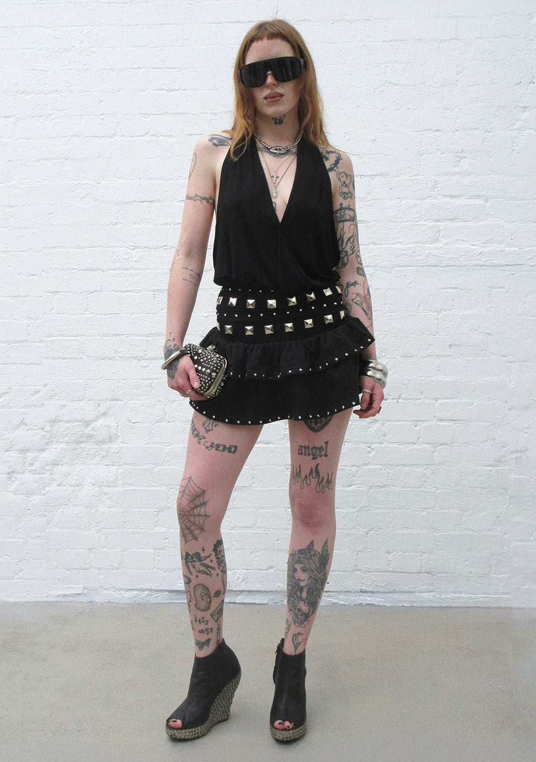 SLEAZE STUDDED DRAPED TOP BLACK