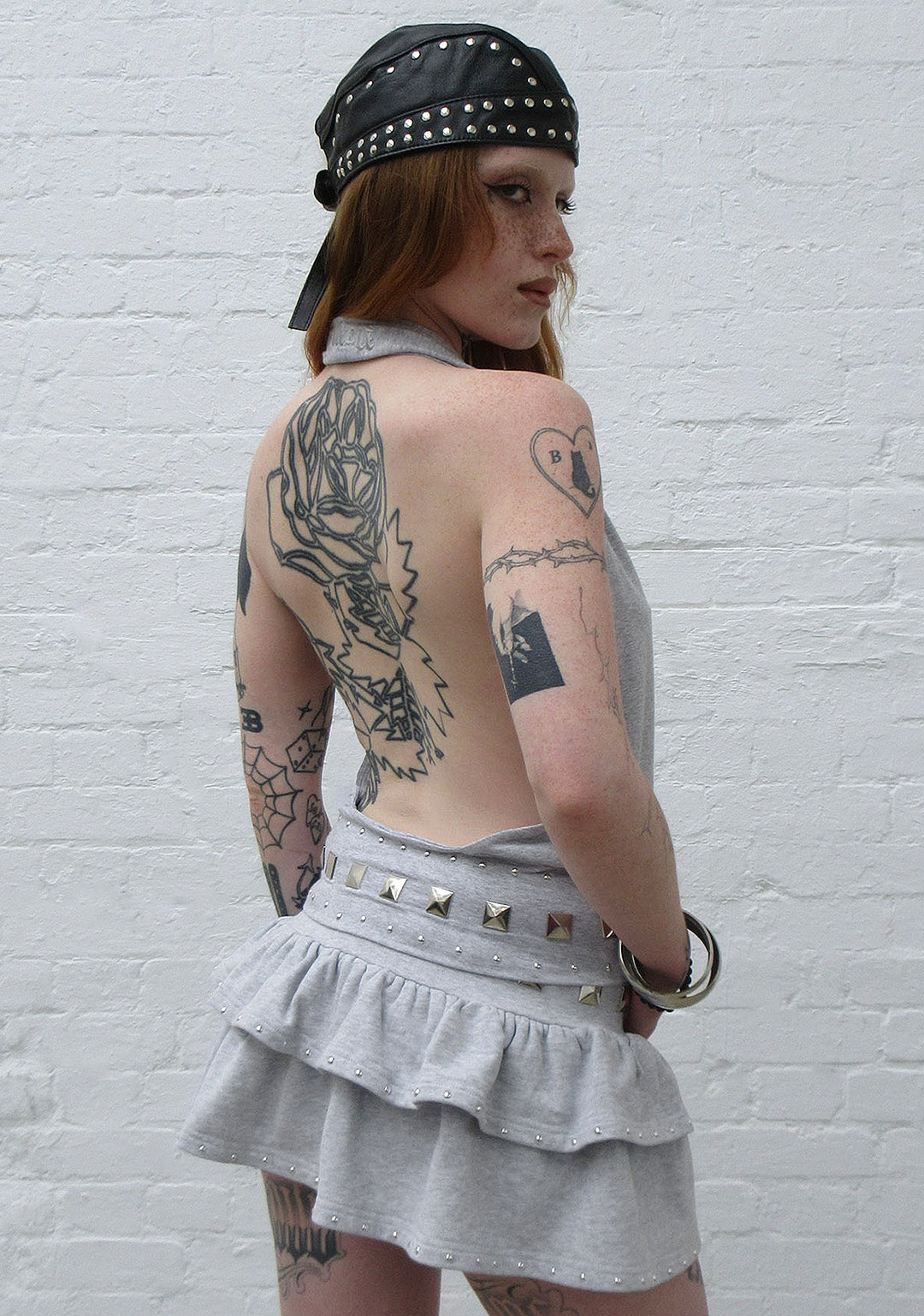 SLEAZE STUDDED DRAPED TOP GREY MARL
