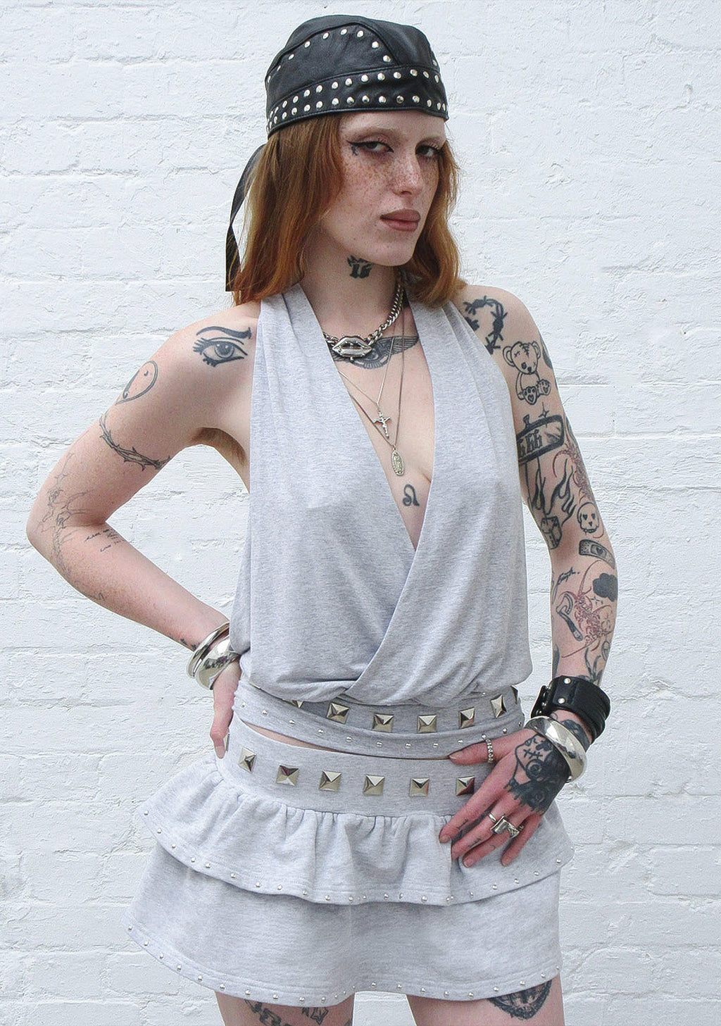 SLEAZE STUDDED RUFFLE MICRO SKIRT GREY MARL