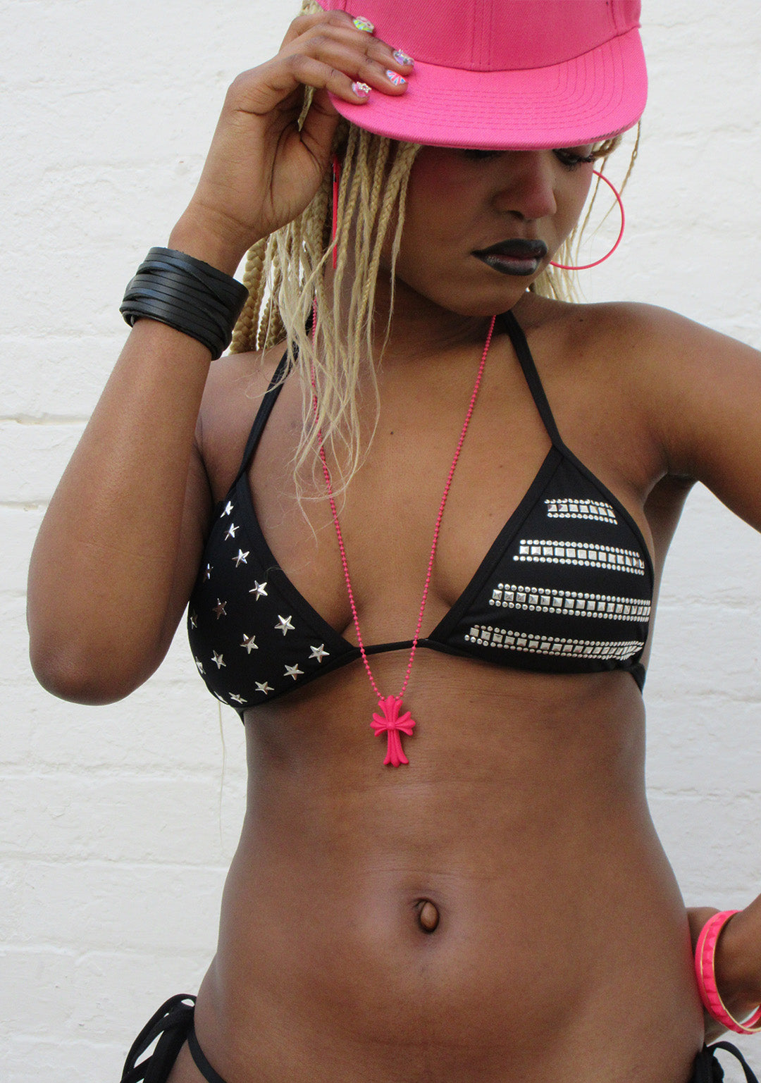 STELLAR STUDDED TRIANGLE BIKINI TOP BLACK