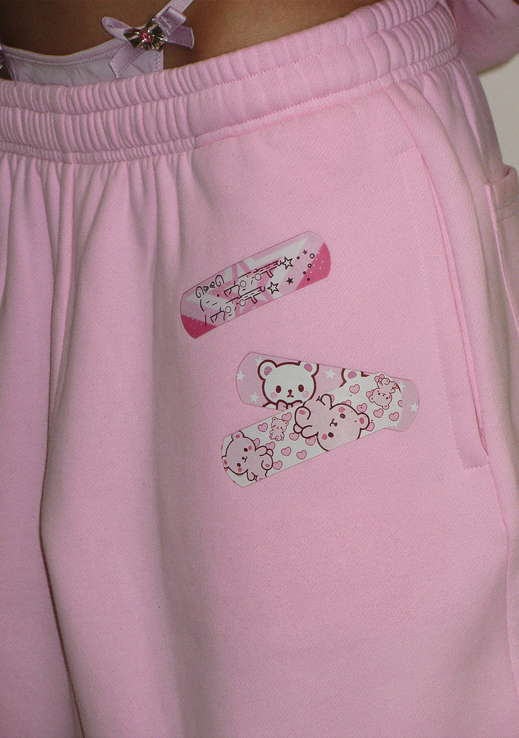 STITCH TEDDY OVERSIZED SWEATPANTS BABY PINK