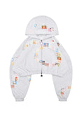 TRINKET MOTIF CROP ZIP HOODIE GREY MARL