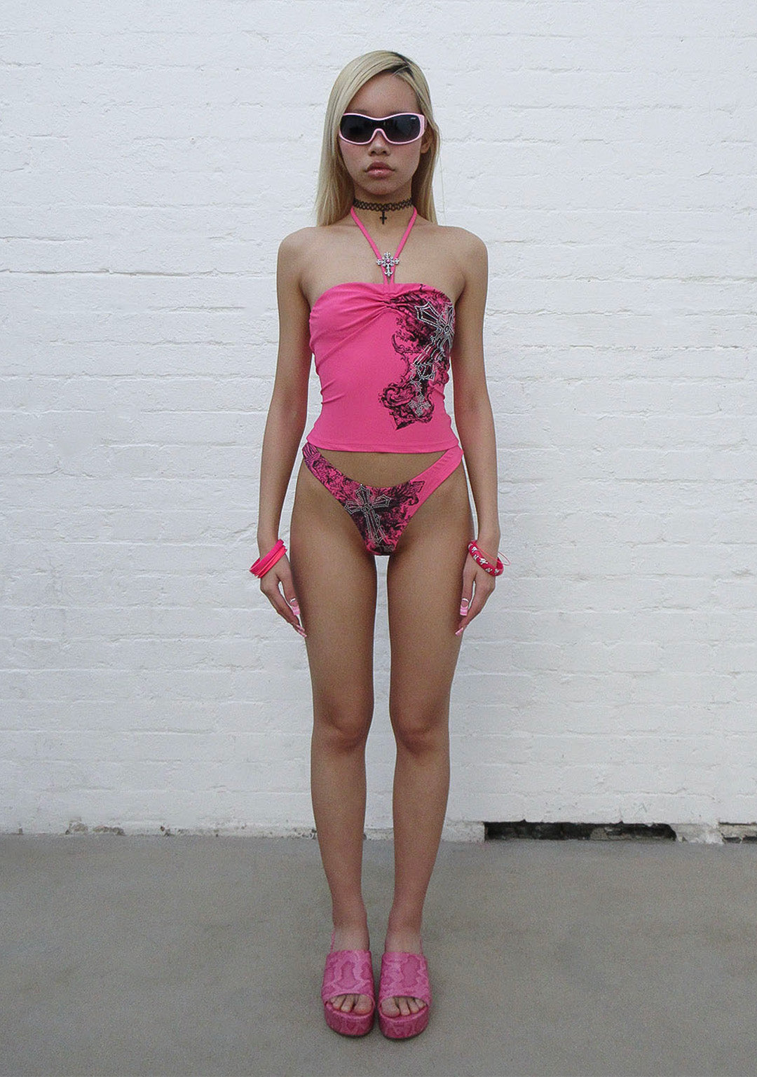VICE RHINESTONE BRAZILIAN BIKINI BOTTOMS HOT PINK