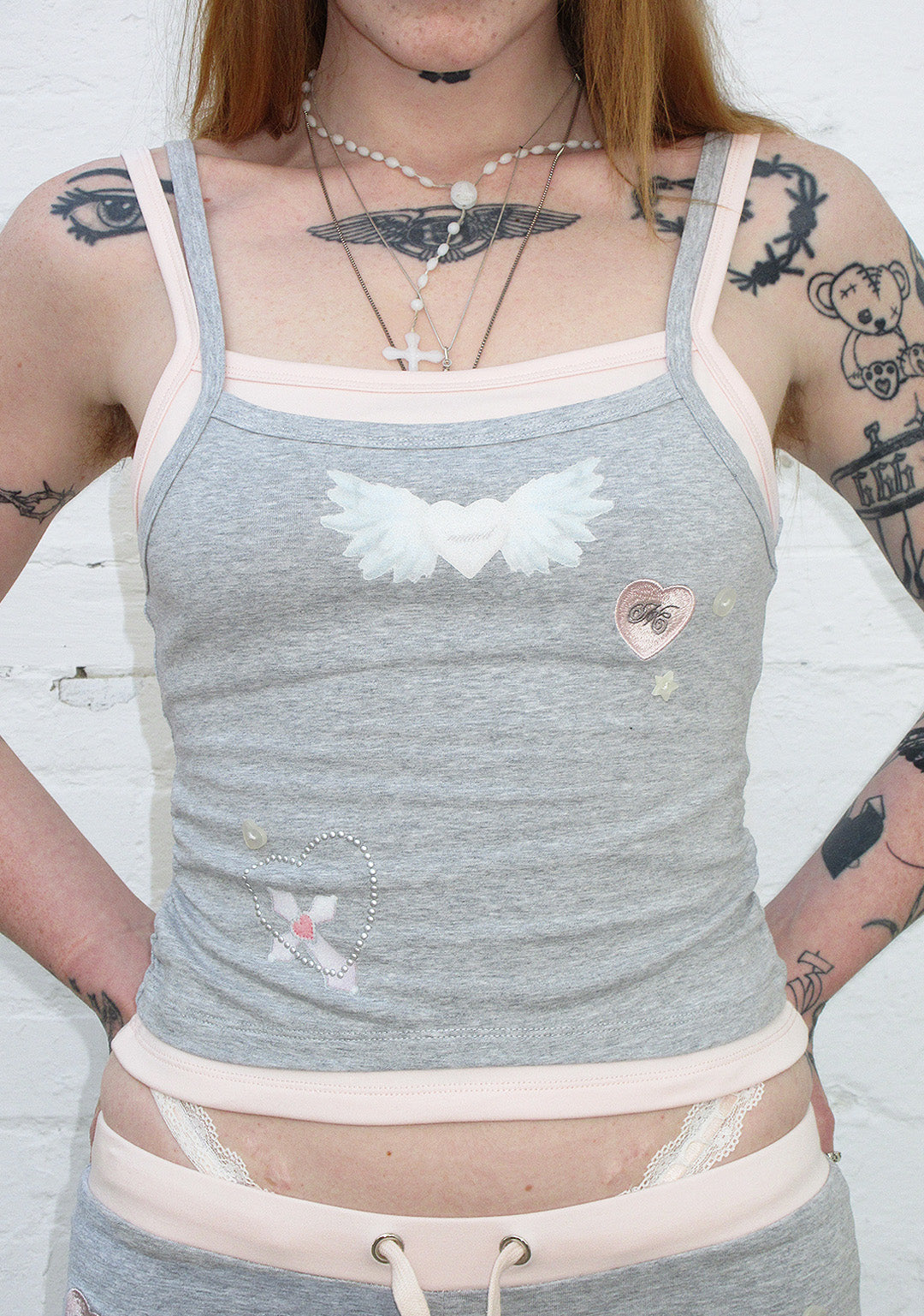 WHISPER DOUBLE LAYER CAMI TOP GREY MARL
